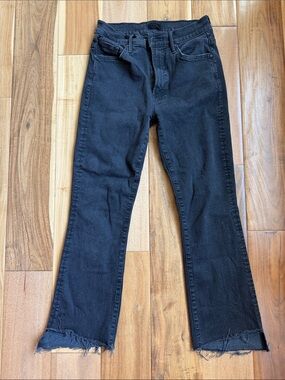 Mother Black Raw Hem Straight-Leg Jeans